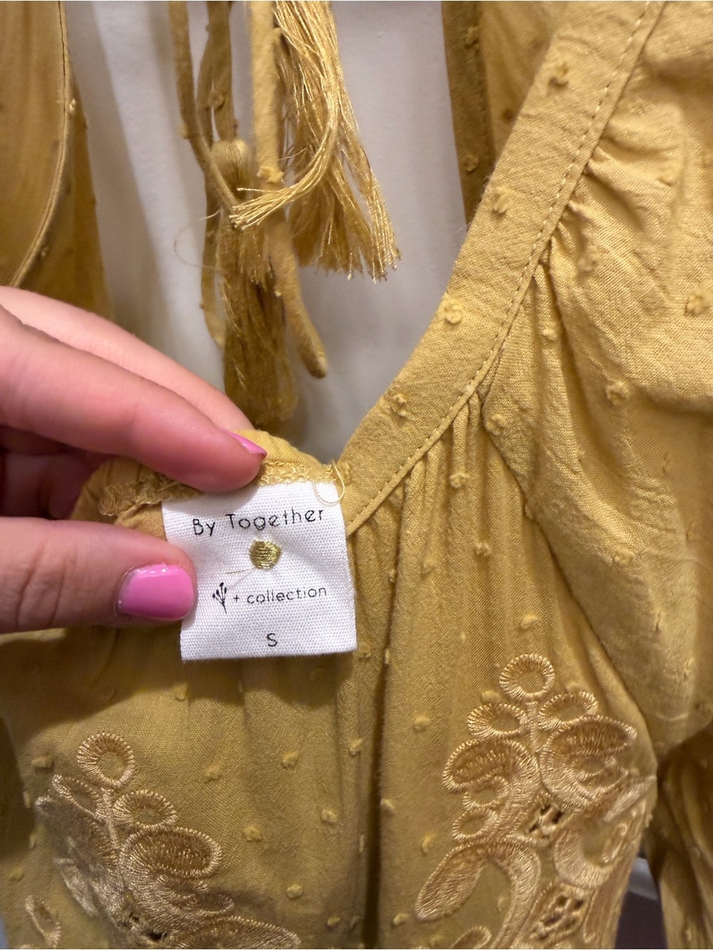 By Together Mustard Embroidered Boho Dress